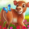Brown Cow And Butterfly Diamond Paintings