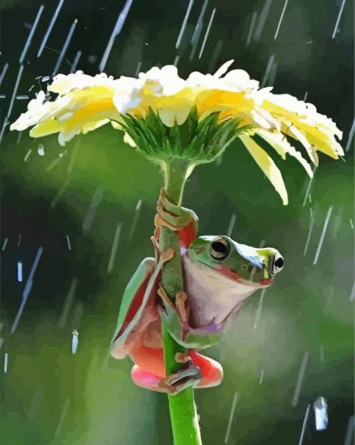 Frog Under Flower Umbrella Diamond Paintings
