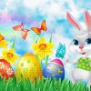 Grey Rabbit And Easter Eggs Diamond Paintings