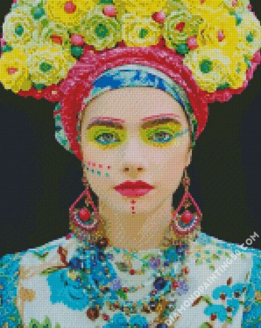 Lady With Floral Yellow Headdress diamond painting