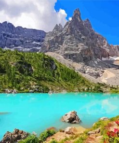 Lake Dolomite Italy Landscape Diamond Paintings