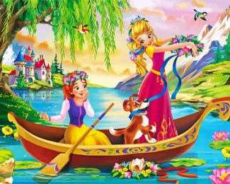 Princesses On Boat Diamond Paintings