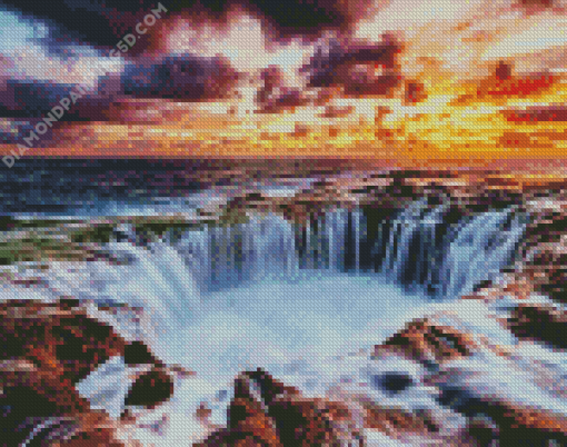 Red Sunset Canary Islands Waterfall Diamond Painting