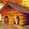 Wooden Cabin Dogs Diamond Paintings