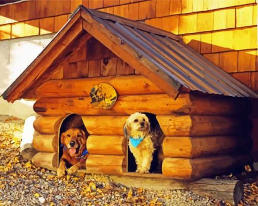 Wooden Cabin Dogs Diamond Paintings