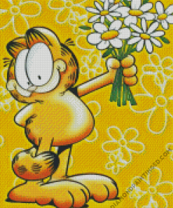 Beautiful Garfield And Flowers Diamond Paintings