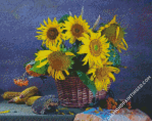 Sunflowers Basket On Table Diamond Paintings