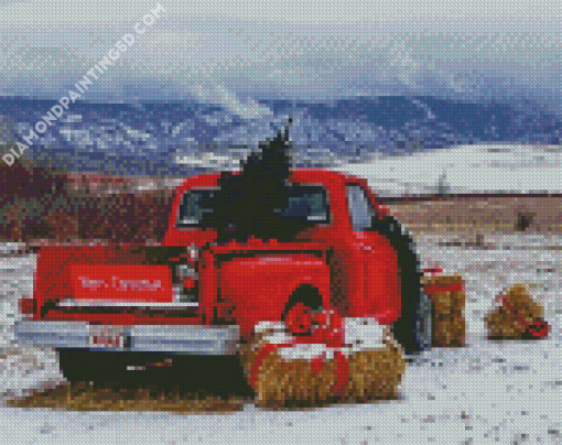 Aesthetic Classic Red Pick Up In Snow Diamond Paintings