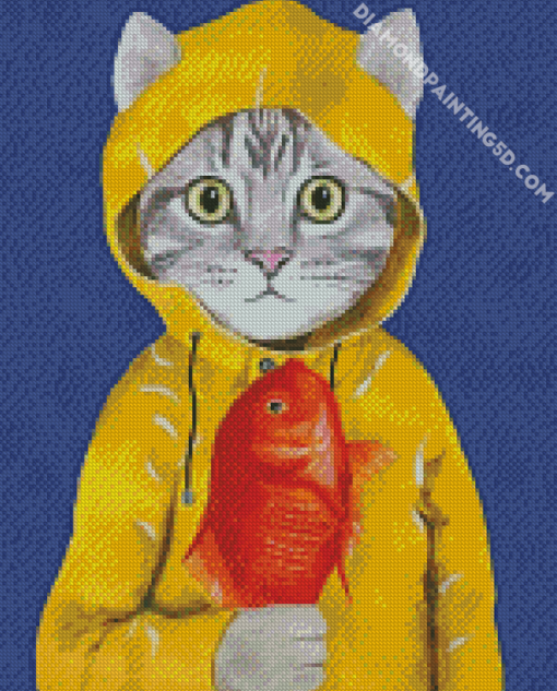 Cat With Fish Diamond Paintings