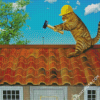 Funny Cat On Roof Diamond Paintings