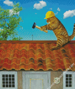 Funny Cat On Roof Diamond Paintings