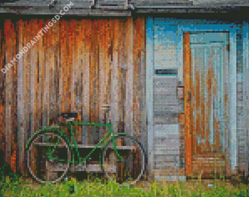Green Bicycle By Door Diamond Paintings