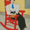Girl On Red Rocking Chair Diamond Paintings