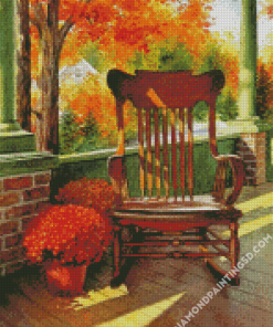 Rocking Chair With Red Mums Diamond Paintings