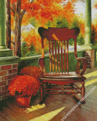 Rocking Chair With Red Mums Diamond Paintings