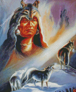 Wolves And Native Indians Diamond Paintings