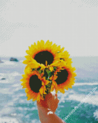 Aesthetic Beach Sunflowers Diamond Paintings