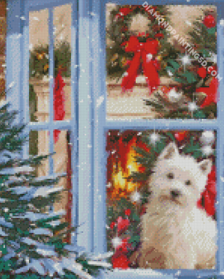 White Dog In Christmas Diamond Paintings