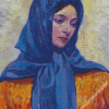 Woman With Blue Scarf Diamond Paintings