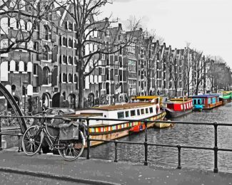 Amsterdam Colorful Barges Diamond Paintings
