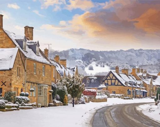 English Village In Winter Diamond Paintings