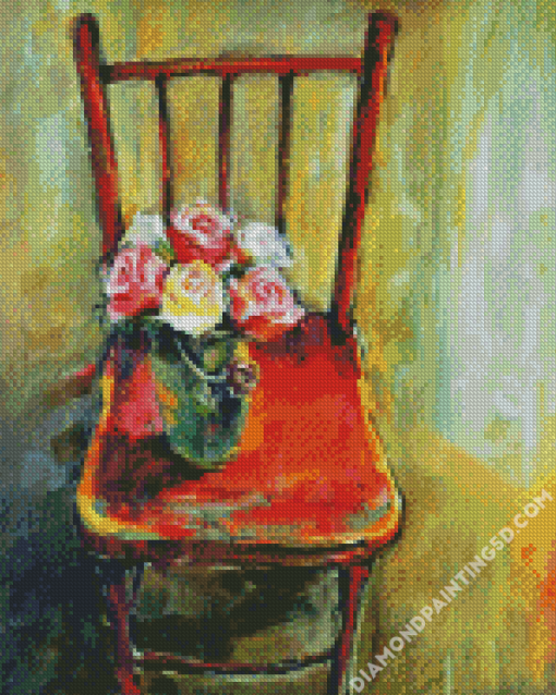Flowers Vase On A Chair Diamond Paintings