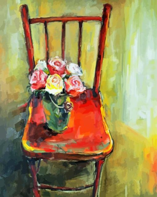 Flowers Vase On A Chair Diamond Paintings