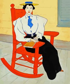 Girl On Red Rocking Chair Diamond Paintings