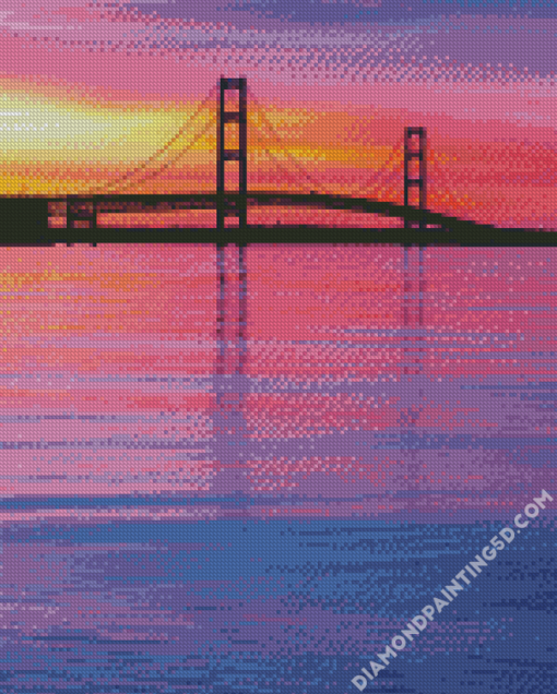 Sunset Time In Mackinac Bridge Diamond Paintings