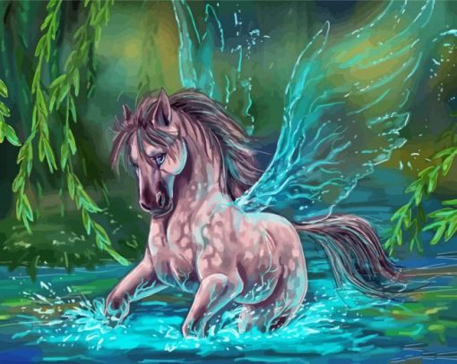 Horse With Wings In Water Diamond Paintings