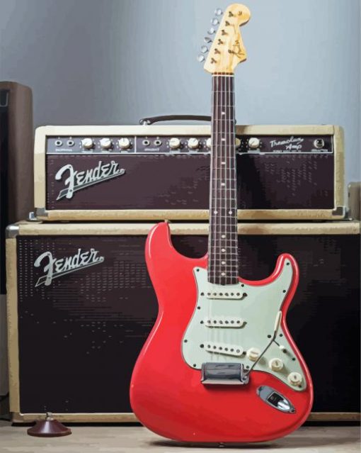 Red Fender Guitar Diamond Paintings