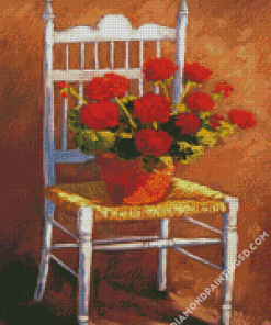 Red Flowers Vase On Chair Diamond Paintings