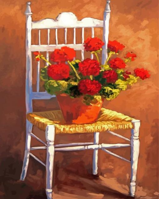 Red Flowers Vase On Chair Diamond Paintings