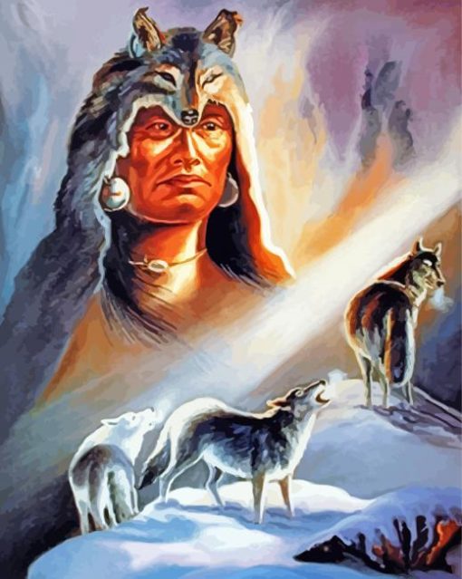 Wolves And Native Indians Diamond Paintings