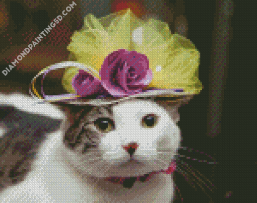 Cat With Flowering Hat Diamond Paintings