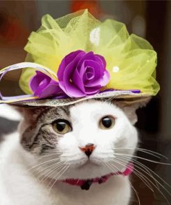 Cat With Flowering Hat Diamond Paintings