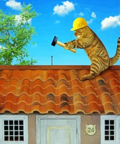Funny Cat On Roof Diamond Paintings