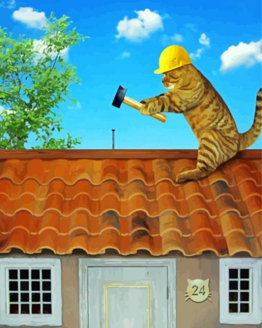 Funny Cat On Roof Diamond Paintings