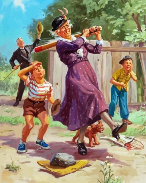 Grandma And Grandchildren Playing Baseball Diamond Paintings