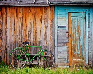 Green Bicycle By Door Diamond Paintings