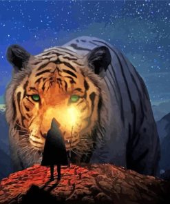Man And Tiger In Night Diamond Paintings