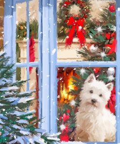 White Dog In Christmas Diamond Paintings