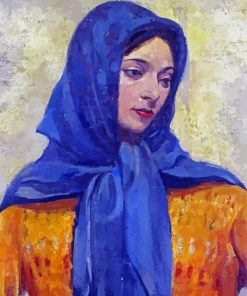 Woman With Blue Scarf Diamond Paintings
