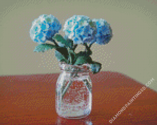 Hydrangeas In Jar Of Flowers Diamond Paintings