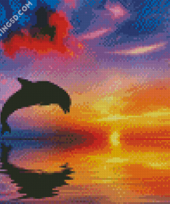 Dolphin Silhouette At Sunset Diamond Paintings