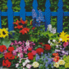 Blue Fence And Colorful Flowers Diamond Paintings