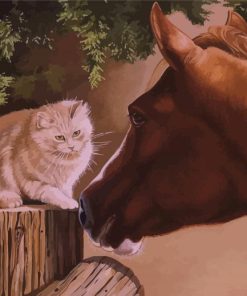 Cat And Horse Friends Art Diamond Paintings