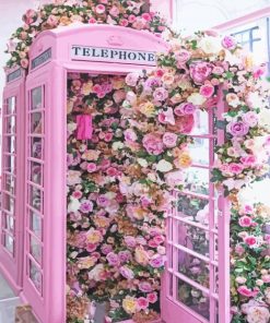 Floral Pink Phone Booth Diamond Paintings