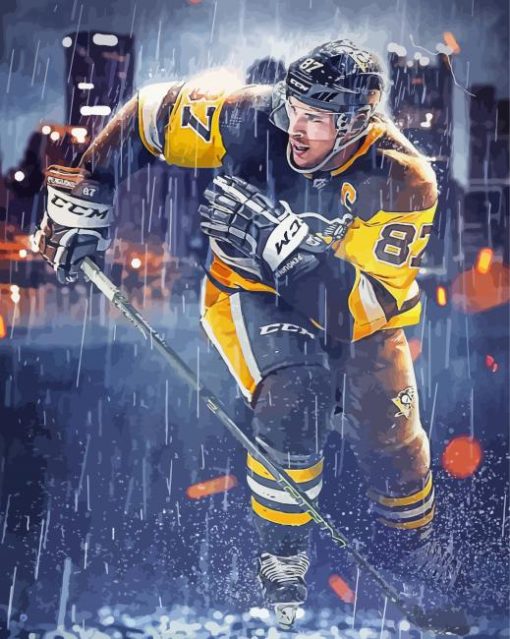 NHL Player Under Rain Diamond Paintings