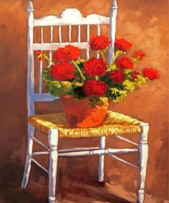 Red Flowers Vase On A Chair Diamond Paintings